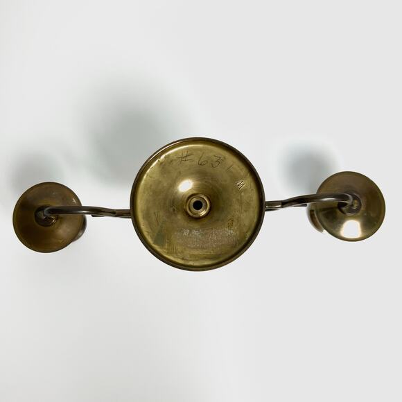 Antique 1880s Victorian Brass Double Arm Candelabra Ornate Scroll Candle Holder - Picture 8 of 11